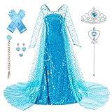 AHLPO Elsa Dress Princess Dress Up for Girls Halloween Cosplay Elsa Costume Snow Queen Fancy Dress Up Birthday Outfit