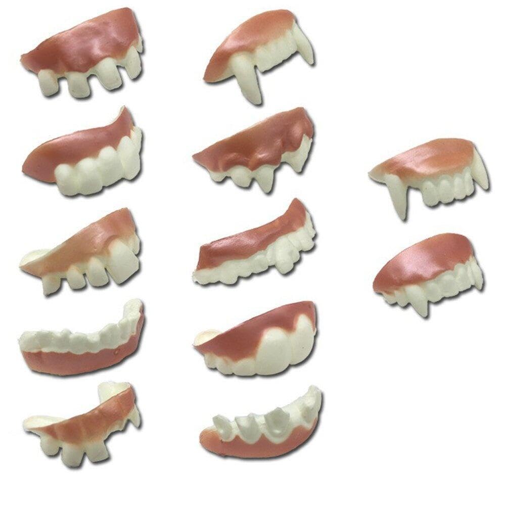 Sanfly Simulation Funny Teeth 12pcs Gnarly Denture Masquerade Cosplay Party Prank Toys Fake Teeth Trick Halloween Props