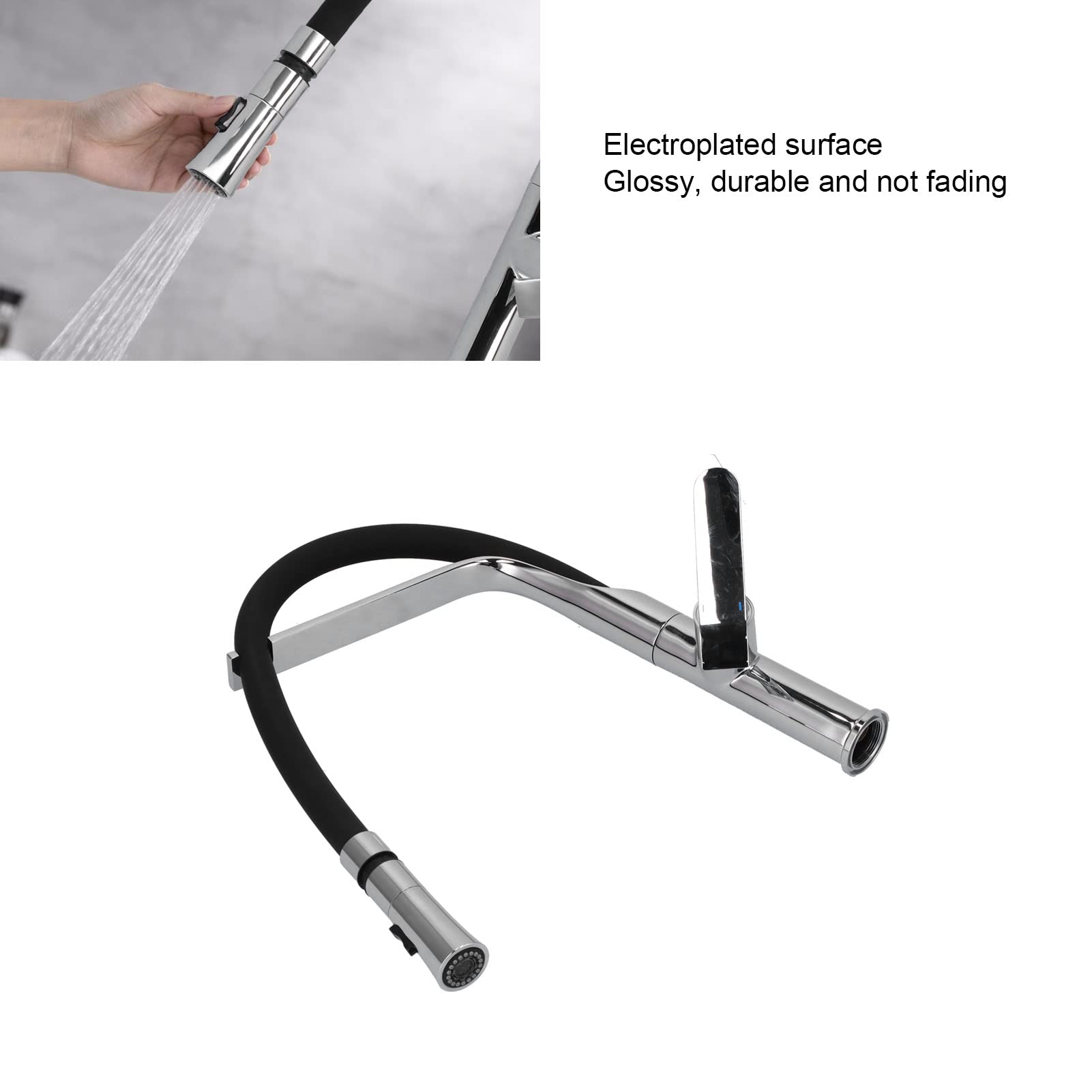 Grifo de cocina extraíble giratorio de 360 grados de doble uso con válvula de cerámica, control de agua fría y caliente para fregadero de cocina, latón chapado en plata, silicona, plástico ABS