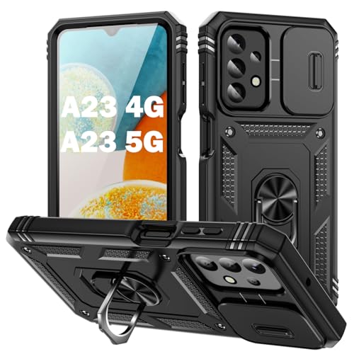 Coque Samsung A23 5G Pasnew militaire noire avec protège-caméra coulissant