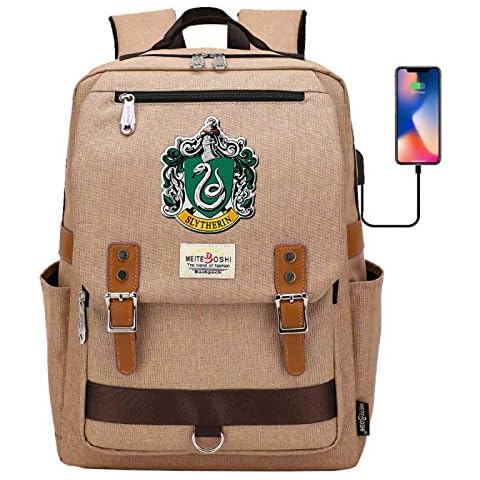 NYLY Hogwarts Slytherin College Backpack,Harry Potter Laptop School Bag,with USB Charging Port,Leisure Travel Rucksack Bag 42 * 30 * 16CM Brown Cover