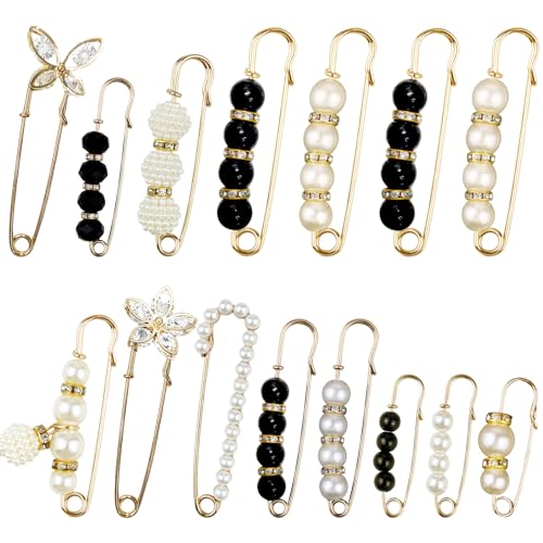 15 Pieces Pearl Brooch Safety Pins, Pant Waist Tightener Pins for Clothes Sweater Shawl Collar Dress Cardigan Shirt Jeans Decoration Accessories for Women Girls