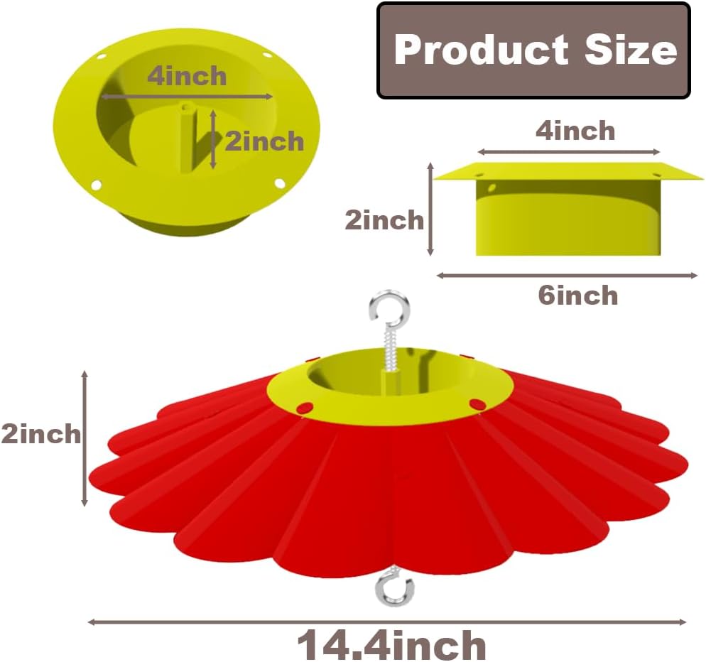 Metal Hummingbird Feeder Rain Cover with Ant Moat,14.4 Inch Large Bird Feeder Umbrella,for Hummingbird Oriole Feeder Sun and Rain Cover.Yellow and Red - Image 5