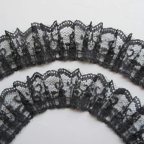 10 Yard Pleated Net Lace Edge Gathered Mesh Trim Ribbon 1-2/5 inch Vintage Style Black Edging Trimmings Fabric Embroidered Applique Sewing Craft Wedding Bridal Dress Cake Card DIY Decoration Cover