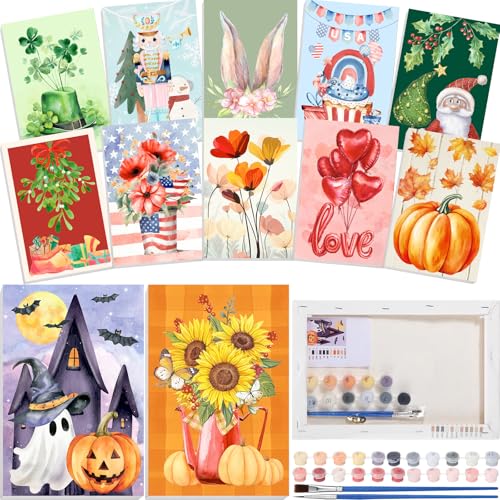 Peinture par numéros Nezyo avec cadre bois 20x30 cm : lot de 12 kits complets toile adulte débutant