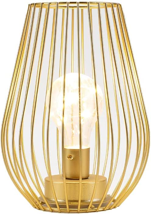 TRIROCKS Metaal Tafel Lamp op Batterij 21 cm Hoog Kooi Vorm Draadloze