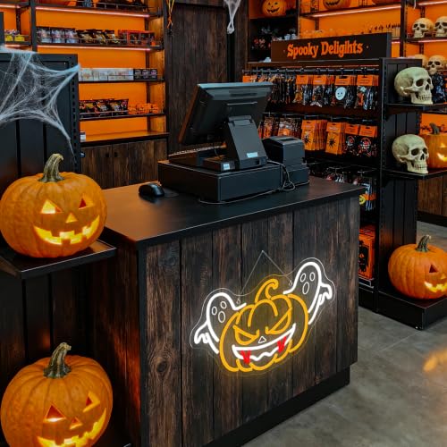 Image of Ghost Pumpkin Neon Sign Classic Jack-o'-lantern Light for Halloween Decor