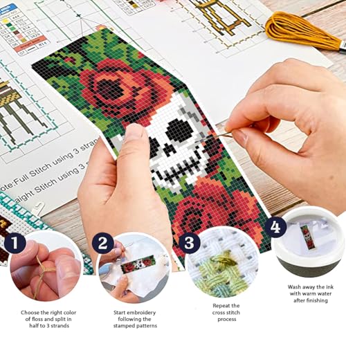 Image of FREEBLOSS 6Pcs Cross Stitch Bookmark Kit for Adult Beginners Gothic Style Stamped Cross Stitch Kits with Instructions Self-Adhesive Felt Embroidery Bookmark Kit for Starters Adults Gift 8x2.4''