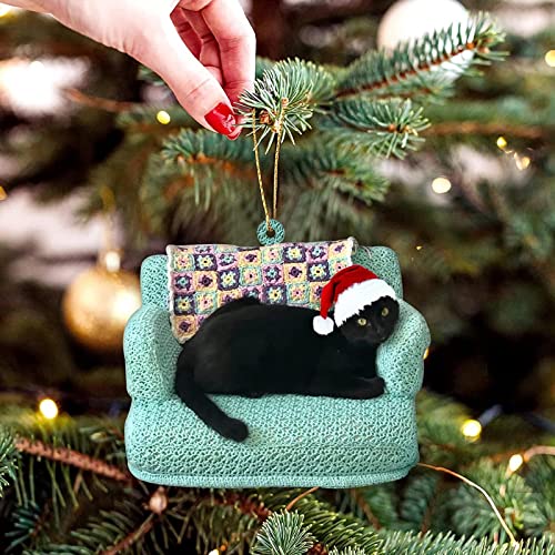 DHliIQQ Enfeite de Natal de gato preto, decoração de Halloween, presente de aniversário para amantes de gatos, decoração de árvore de Natal de gato preto, decoração de Natal, ornamentos suspensos