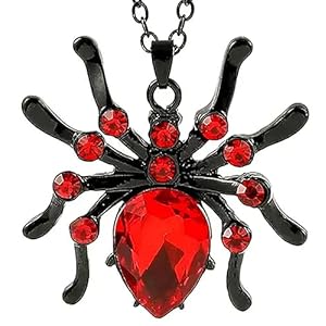 Victorian Vault Decorative Spider Red Rhinestone Pendant Gothic Goth Halloween Steampunk Jewelry Gothic Necklace (Red)