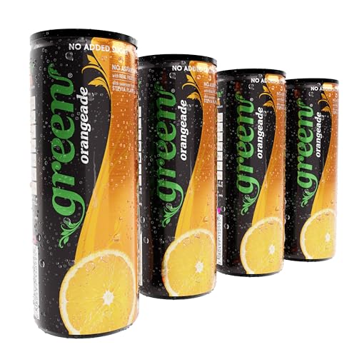 Green Orangeade - Low Calorie Soft Drinks - Sparkling Orange Flavour with 20% Natural Juice - No Added Sugar, Sweetened with Stevia, No Aspartame - Alternative Fizzy Drink - Pack of 4 Cans x 330ml