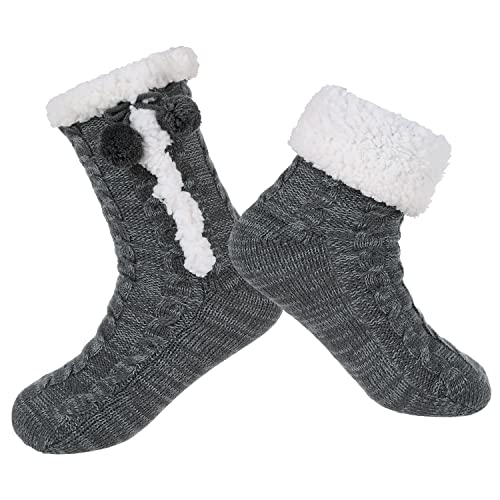 Image of Chassic Sherpa Lined Slipper Socks for Women, Non-Slip Cozy Winter House Socks, Soft Fuzzy Socks, Gifts for Women & Ladies Stocking Stuffers