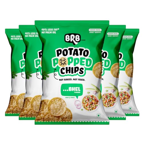 Image of BRB Potato Popped Chips | Bhel Flavour | Not Fried. Not Baked | 60% Less Oil, Lower Calorie, No Palm Oil, Healthy Snack | 5 x (48g /51g) Combo Pack (weight may vary)