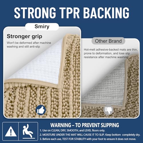Image of Smiry Bathroom Rugs Mat 30x20, Extra Soft Absorbent Chenille Bath Rugs, Non Slip Rubber Backing Machine Washable Quick Dry Bath Mats for Bathroom Floor, Tub, Shower, Home Decor Accessories, Beige