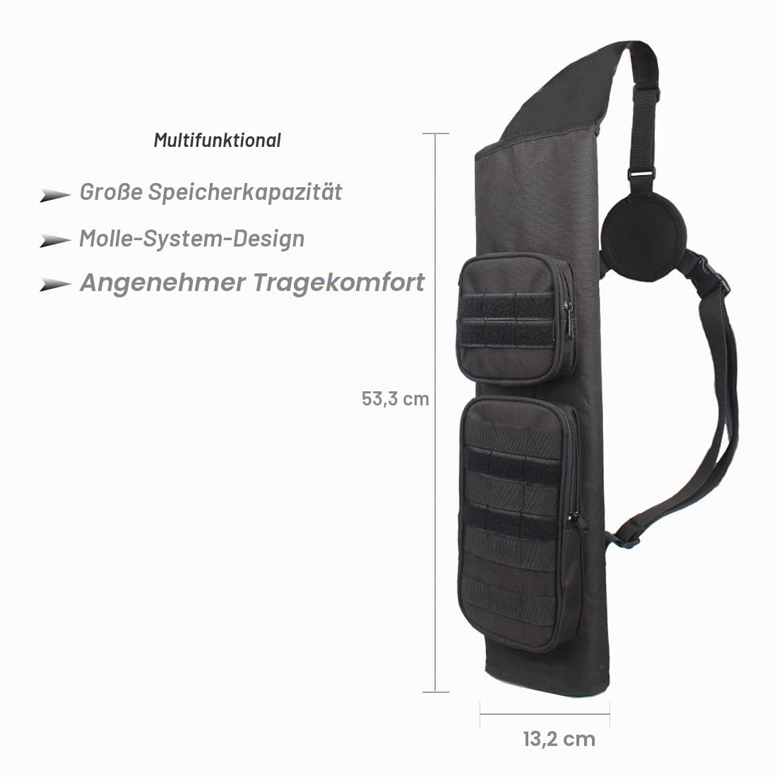 MAGARROW Archery Back Arrow Köcher Verstellbarer Molle-Pfeilhalter mit großer Aufbewahrungstasche für die Jagdschießpraxis
