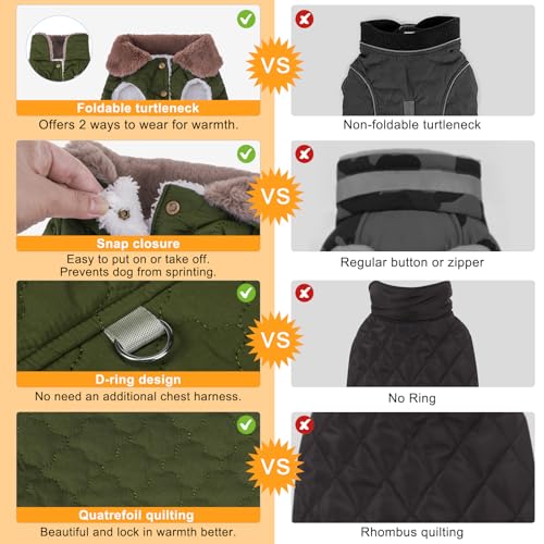 Image of BEAUTYZOO Warm Dog Puffer Jacket Vest, Dog Winter Coat with Harness,Green S