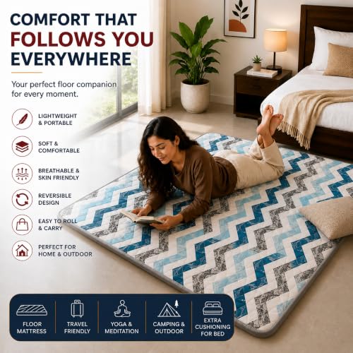 Image of K25 Cotton Floor Bed Mattress with High-Density Foam & Fiber for Extra Bedding | Lightweight Reversible Portable Rolling Mat for Travel Yoga Outdoor & Camping (Size: 72x36x0.8 Inch, Multicolor)
