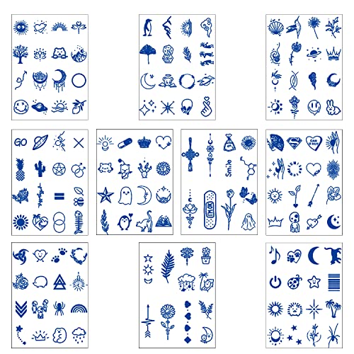 BEIIEB Lot de 10 autocollants de tatouage temporaires 154 motifs imperméables faux tatouage autocollant fleur lune étoile tatouage mains visage corps adapté pour femmes et hommes