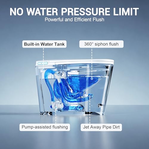 Image of Smart Bidet Toilet w /Tank Heated Seat Cleaner Tablets Auto Flush /Lid&Seat | Foot Sensor UV-C light Electric Modern One Piece Toilet with Dryer LED Display Siphon Flush 1.28 GPF MAP 1000g