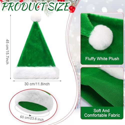 Image of Vicenpal 20 Pcs Santa Hats Bulk Plush Christmas Hats for Adults Women Men Holiday Party Costume(Green)