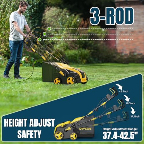 Image of EVEAGE 16 Inch 2-in-1 Electric Dethatcher and Scarifier 5-Position Depth Adjustment,Lawn Dethatcher with 15 Amp Copper Motor, Removeable 14.5-Gal Collection Large Capacity Bag