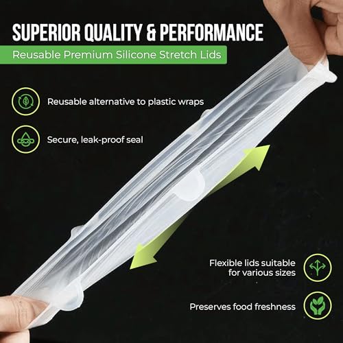 Image of Reusable Silicone Stretch Lids for Food Storage in Fridge - Elastic Heat-Resistant Bowl Covers, Cups, Cans, Jars - Universal Food Grade Lid for Round and Rectangle Containers - Dishwasher Safe -7 Pack