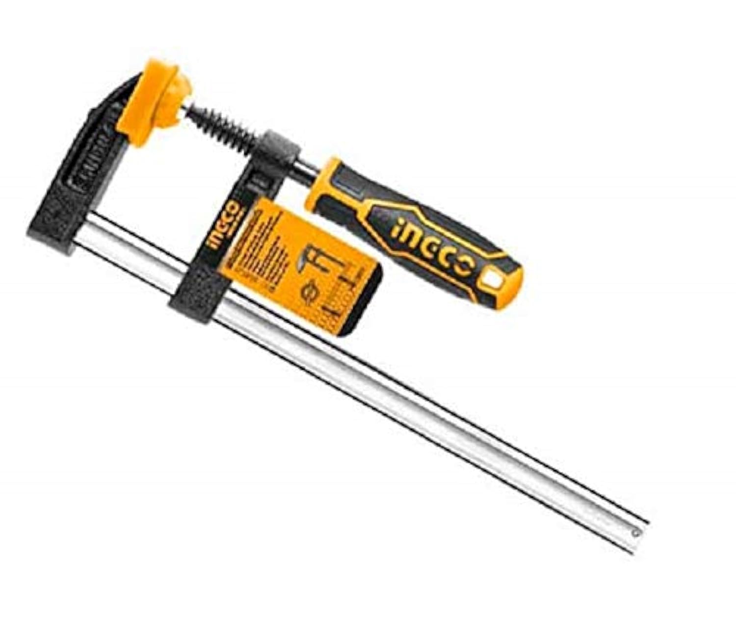 Ingco F Clamp 10 inch Steel with Rubberized Handle and Surface Protection PVC Cover for Clamping Better Grip Metal Wood Working Glass Welding DIY Work (HFC020503) 50 x 250 mm