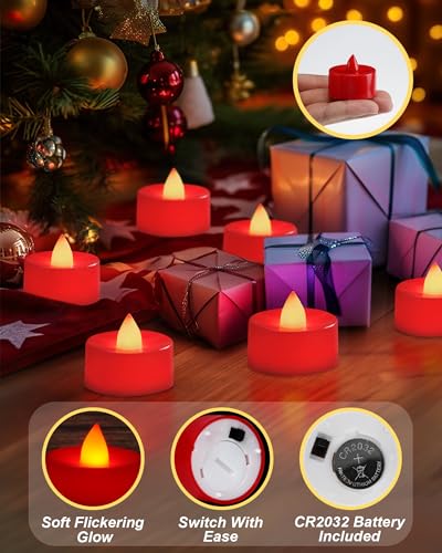 Image of BEICHI Flameless Candles, Battery Operated LED Tealights Votive Flickering for Party Halloween, Christmas, Wedding- 24Pack, Red Light