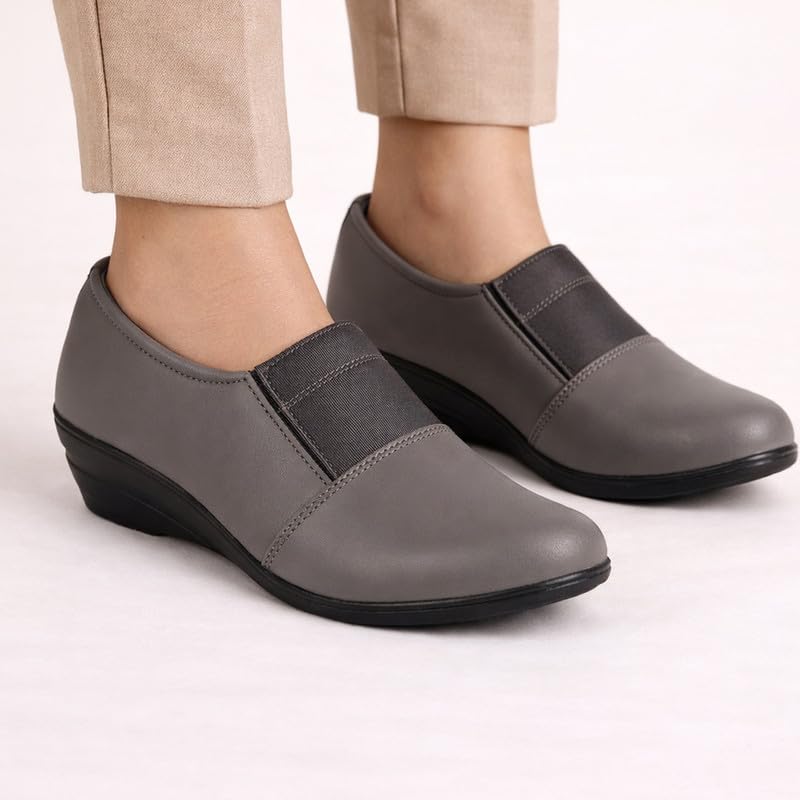 Image of FAUSTO Women Classic Formal Slip On Shoes | Platform Heel Shoe for Office Meeting Events | Easy Pull On Shoes with All Day Comfort