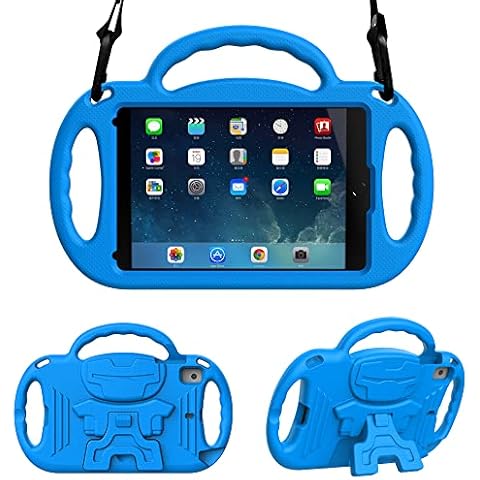 Surom Kids Case for iPad Mini 5 4 3 2 1, iPad Mini Case with Shoulder Strap, Shockproof iPad Mini Kids Case with Handle Stand for iPad Mini 5th/4th/3rd/2nd/1st Generation 7.9 inch, Blue Cover