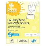 Nature Clean Natural Stain Remover for Clothes Laundry Strips Unscented 32 Count, Non-Toxic Advanced Stain Remover Treater Laundry Sheets, Plastic-Free Travel Stain Remover for Fabric Eco-Friendly