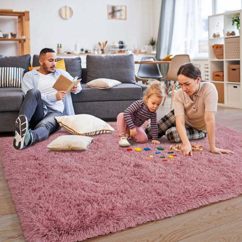 KING DARE Small Shag Rug 2x3 for Bedroom, Soft Fuzzy Bedside Throw Area Rug for Living Room Dorm, Non Slip Plush Carpet Modern Home Decor Aesthetic for Entrance Nursery Kids Room, Blush