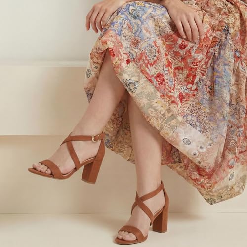 Image of Trary Women's Block Chunky Heel Sandals for Women Open Toe Adjustable Cross Ankle Strap Dress Shoes Walking Wedding Evening Bridal Heels