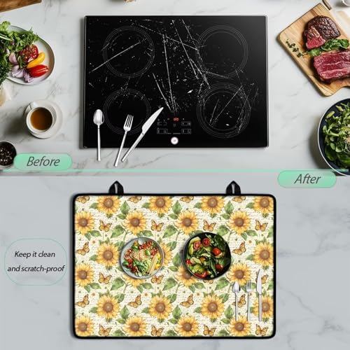 Image of Sunflower Butterfly Stove Top Cover for Electric Stove, Glass Ceramic Stove Top, Heat Resistant Cooktop Cover Dish Drying Mats