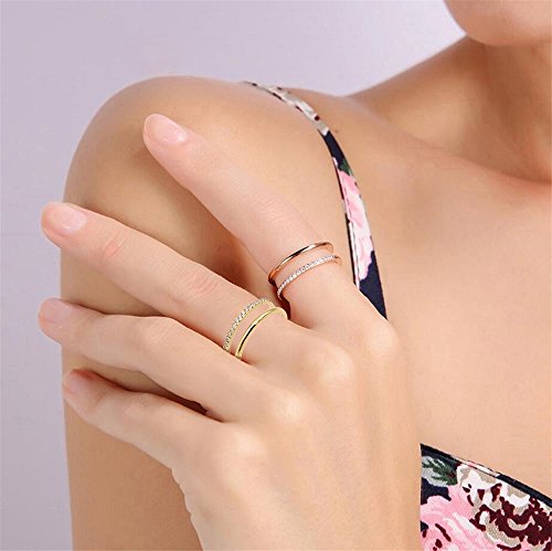 Women's Stainless Steel Cubic Zirconia Ring Knuckle Midi Stacking Double Lines Eternity Bands2