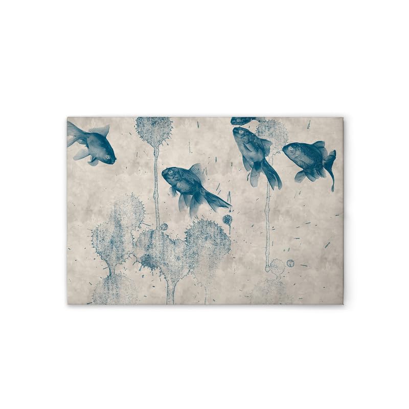 Tableau sur toile poissons bleu crème déco murale salon moderne 90x60cm