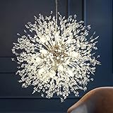 Mivenda Modern Crystal Chandeliers 12-Light Chrome Dandelion Light Fixture,Firework Chandelier,Personalized Ceiling Hanging Lighting for Bedroom,Dining Room,Kitchen,Living Room Chandelier
