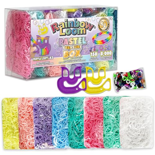 Rainbow Loom® Treasure Box Édition pastel, 8 000 élastiques en 8 couleurs pastel différentes, et un bonus de 2 métiers à tisser, excellentes activités...