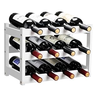 VASMIA Bamboo Wine Rack, Sturdy and Durable Wine Storage Cabinet Shelf, Wine Racks Countertop for Pantry,Kitchen,3-Tier 12 Bottles Wine Rack White