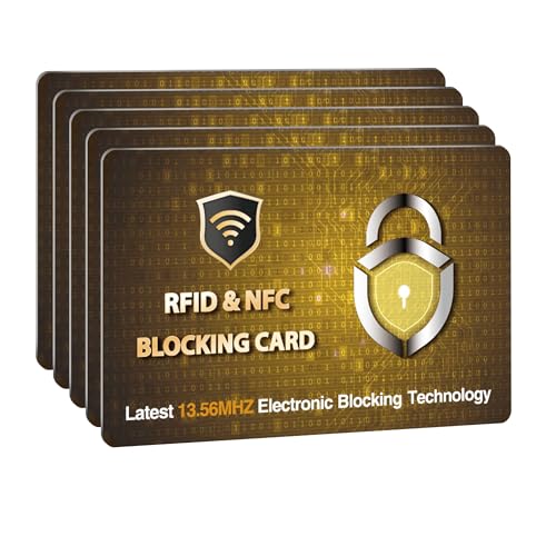 Image of SaiTech IT 5 Pack RFID Blocking Card for Credit Debit ID Card, Golden PL | Slim Anti-Theft Contactless NFC RFID Blocker Protector, Easily Fit into Wallet and Purse, for Men & Women