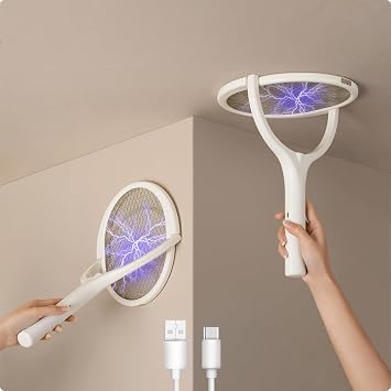 GeckoMan Rotating Head Electric Fly Swatter Racket Rechargeable Bug Zapper Racket Bug Zapper Indoor Fly Zapper Mosquito Zapper Flies Killer for Indoors