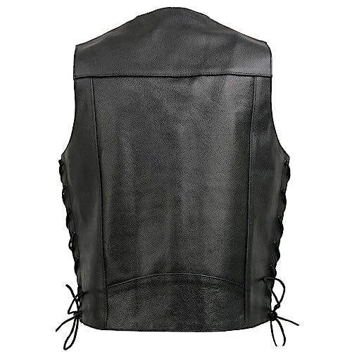 Image of EVENT LEATHER EL1310GO Men's Classic Western Style Snap Button Black Motorcycle Riders Leather Vest