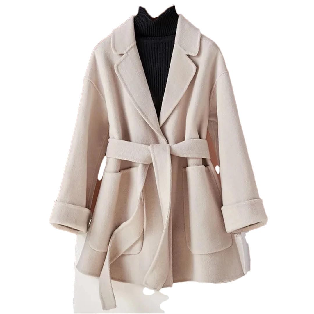 Cappotto di lana da donna autunno inverno giacca di lana tasca cintura doppia faccia cashmere capispalla