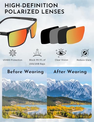 Image of BIRCEN Polarized Anti-Glare Sunglasses for Men: Lightweight Metal Wrap around Sun Glasses UV Protection for Driving Fishing