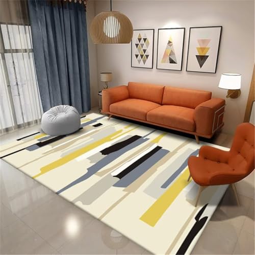 Tapis géométrique moderne doux pas chere crème jaune 250x300cm