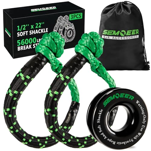 Image of Soft Shackle & Recovery Ring Kit, 1 /2'' x 22'' Soft Shackle Recovery 2 PCS | Max Breaking Strength 56,000 Lbs, with Black Snatch Recovery Ring for ATV UTV SUV Truck Off-Road Vehicle, Green