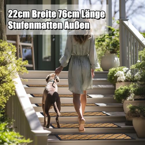 Aucuda 2er Set Stufenmatte Außen aus Gummi, 76 x 22 cm Wetterfeste & rutschfeste Treppenstufen Matten, Anti-Rutsch Wärmedämmung Gummimatten für Outdoor, Frühling Antirutschmatten Gelbe Treppenmatte.