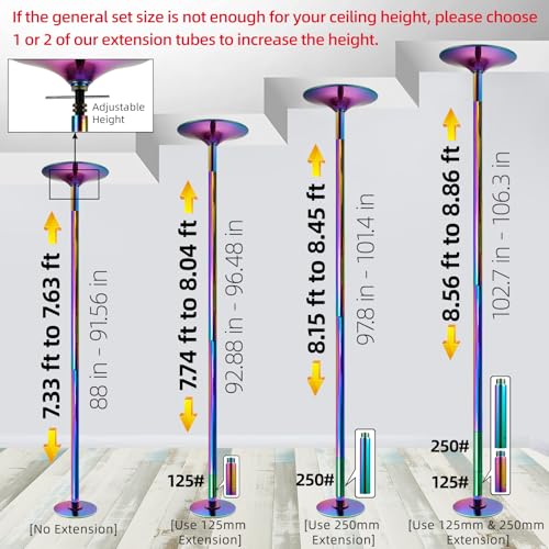 Prior Fitness PL-231103 Premium Dance Pole Removable 45Mm Spinning & Static Dancing Pole Heavy-Duty Steel Pole Dancing Pole, Adjustable Height Professional Grade Excellent For Home Exercise Club Gym Colorful thumb #4