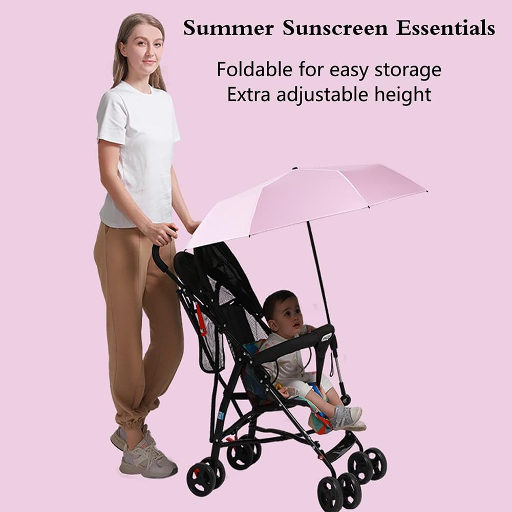 Nakazawa Pram Umbrella,Pram Parasol uv Protection, With Umbrella Clip Fixing Device, UPF 90+ UV Protect Pushchair Sun Parasol (pink) - Image 3