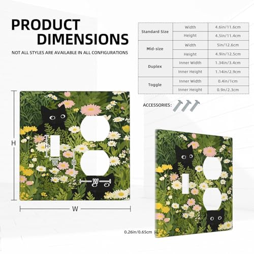 Decorative Outlet Covers Funny Cute Black Cat Colorful Flower Green Plant 2 Gang Wall Plate Cover Single Toggle Duplex Combo Two Switch Light Switch Cover Plate Dual GFCI Faceplate